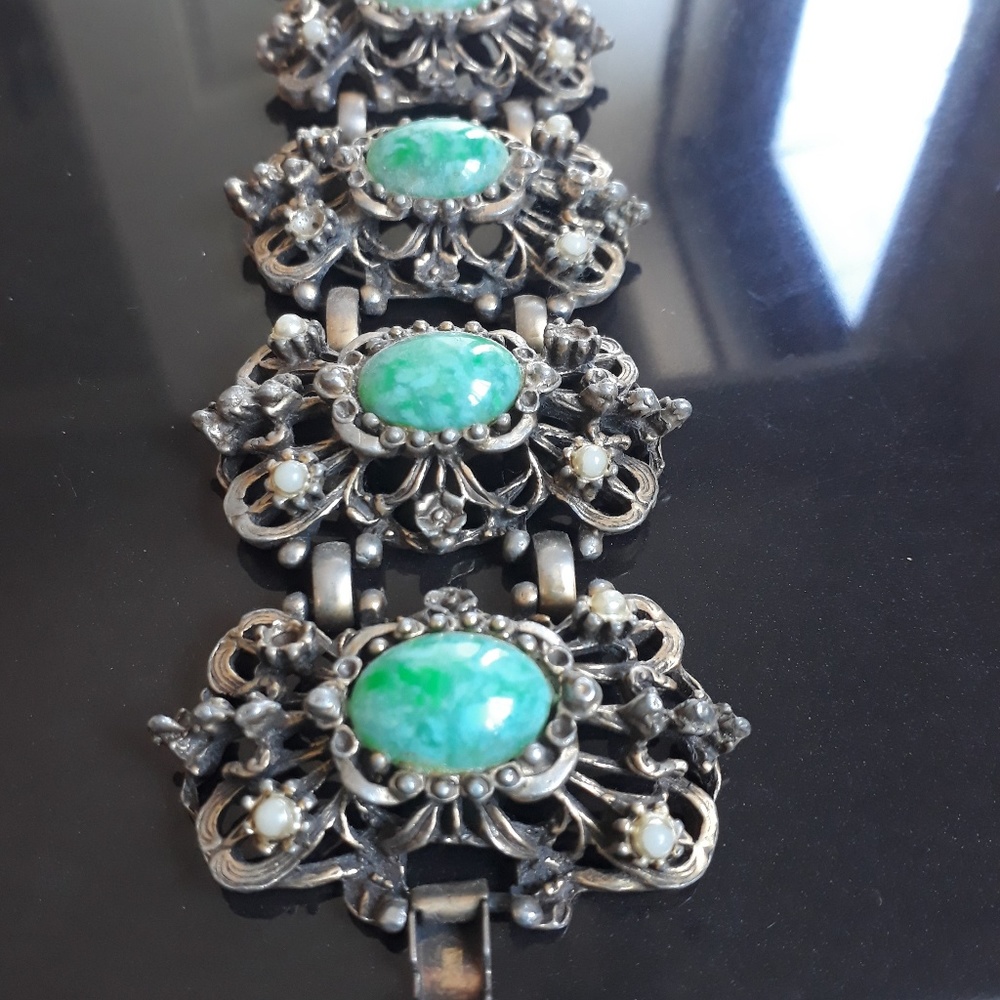 Vintage Women's Gold and Turquoise Ornate Bracelet
